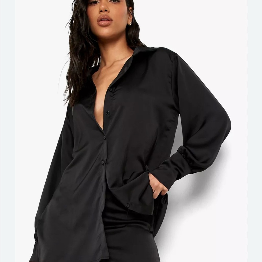 H&M - Women’s Satin Black Button Down Shirt
